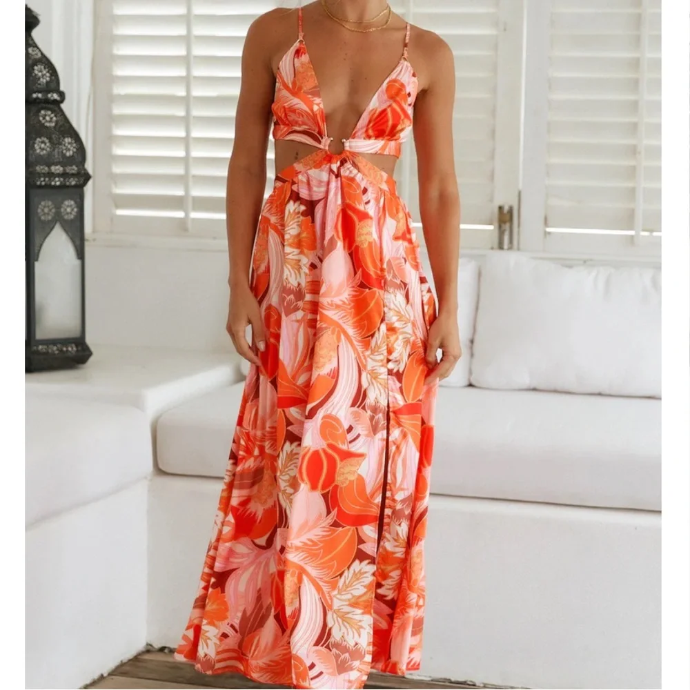 Hello Molly Strike Twice Maxi Dress Orange
